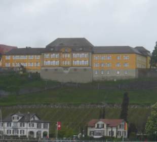 Blick vom Bodensee zum Staatsweingut Meersburg
